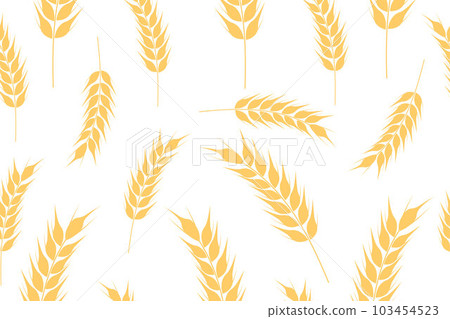 Seamless pattern of ripe wheat spikelets. Agricultural symbol, flour production. Vector silhouette of wheat. 103454523