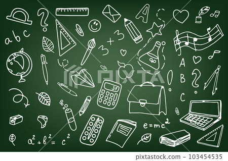 Background of school icons in doodle style. School education. Back to school doodle drawing. Background of school icons in doodle style. School education. Back to school doodle drawing. 103454535