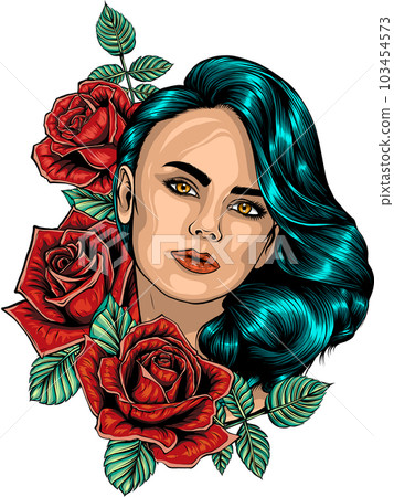 vector illustration of beautiful woman with roses flowers vector illustration of beautiful woman with roses flowers 103454573