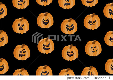 Vector seamless pattern with orange pumpkin for Halloween on a dark background. Vector illustration Vector seamless pattern with orange pumpkin for Halloween on a dark background. Vector illustration 103454591