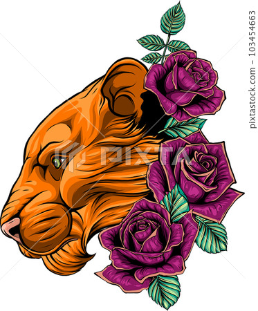 vector illustration of female lion head with roses 103454663