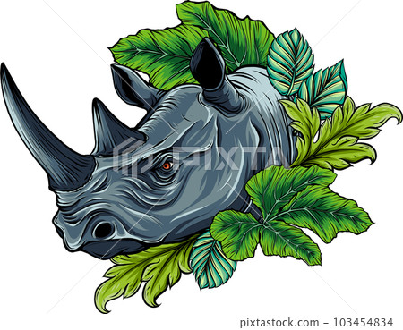vector illustration of rhinoceros head with leaves 103454834