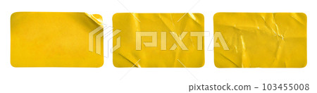 Yellow paper sticker label isolated on white background Yellow paper sticker label isolated on white background 103455008