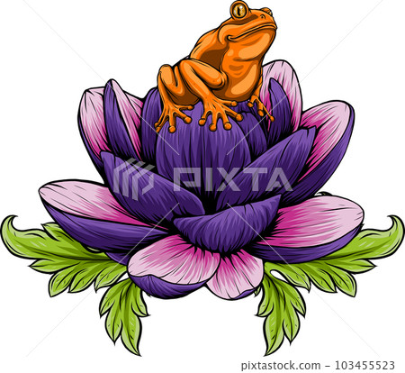 vector illustration of frog sits on a water lily flower 103455523