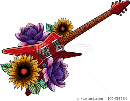 vector illustration of electric Guitar with flower 103455564