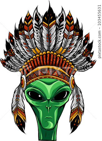 Alien head in indian headdress vector illustration on white background 103455631