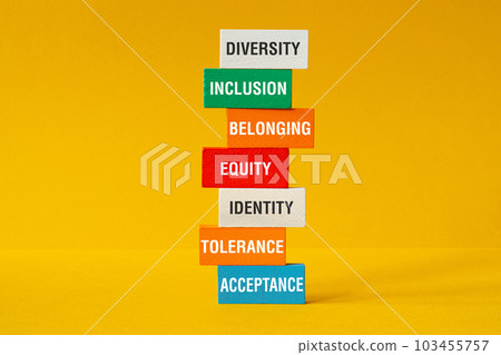 Diversity,belonging, inclusion, equity, identity, tolerance, acceptance - word concept on building blocks, text Diversity,belonging, inclusion, equity, identity, tolerance, acceptance - word concept on building blocks, text 103455757