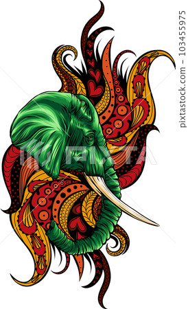 vector illustration of elephant head with mandala decoration 103455975