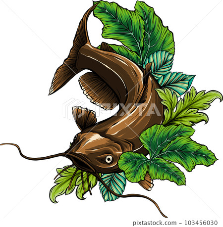 vector illustration of catfish with leaves art 103456030