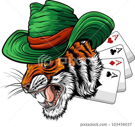 vector illustration of Tiger Cowboy with poker cards 103456037
