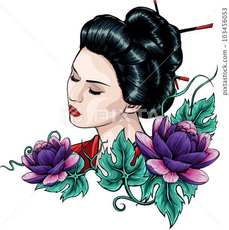 Vector illustration of Asian Geisha Woman with flower Vector illustration of Asian Geisha Woman with flower 103456053