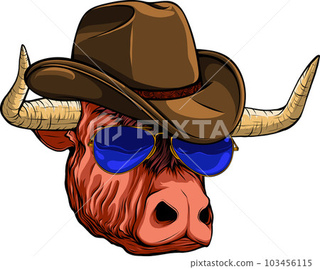 vector illustration of Bull head with sunglasses and hat vector illustration of Bull head with sunglasses and hat 103456115