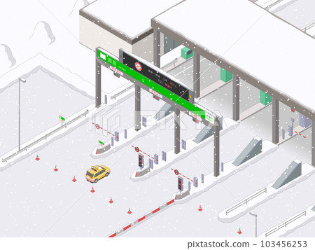 已關閉的高速公路收費站入口的等距影像（降雪） 103456253