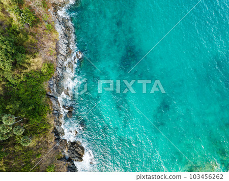 Top view Sea Shore at Phuket Thailand beautiful seacoast and open sea in summer season, Nature environment and Travel background 103456262