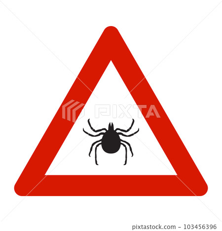 Warning, beware of ticks vector illustration. Tick insect in the prohibition stop sign. Camping signs isolated on white background Warning, beware of ticks vector illustration. Tick insect in the prohibition stop sign. Camping signs isolated on white background 103456396