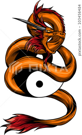 vector illustration of dragon and Yin Yang symbol vector illustration of dragon and Yin Yang symbol 103456484