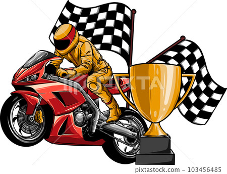 vector illustration of superbike with race flag vector illustration of superbike with race flag 103456485