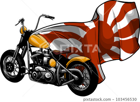 Japanese bikers on motorcycles with flag of rising sun 103456530