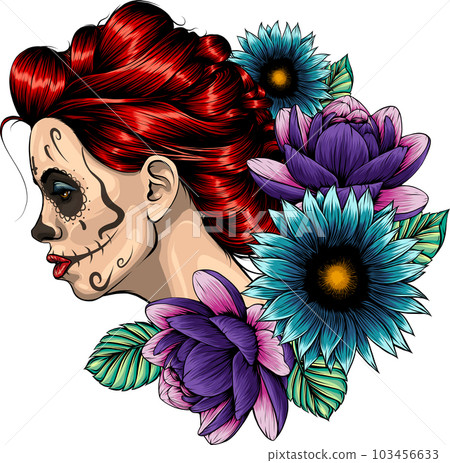 vector illustration of woman Skull sugar flower. 103456633