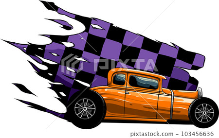 vector illustration of hot rod car with race flag 103456636
