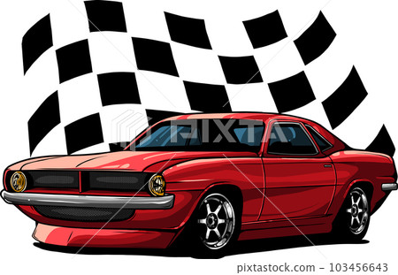 vector illustration of muscle car with race flag 103456643