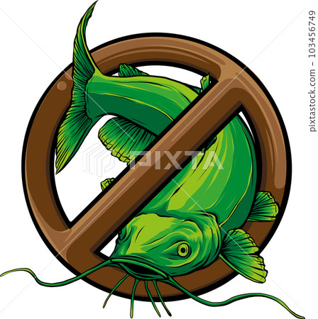 vector illustration of catfish on forbidden symbol 103456749
