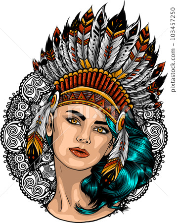 vector illustration of American indian girl in national headdress 103457250