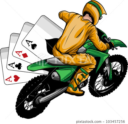 vector illustration of motocross with poker aces 103457256