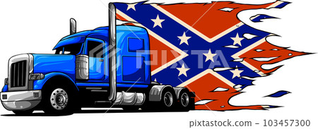 vector illustration of Semi Truck with confederate flag 103457300
