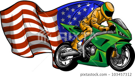 superbike racing motorcycle with american flag on white background 103457312