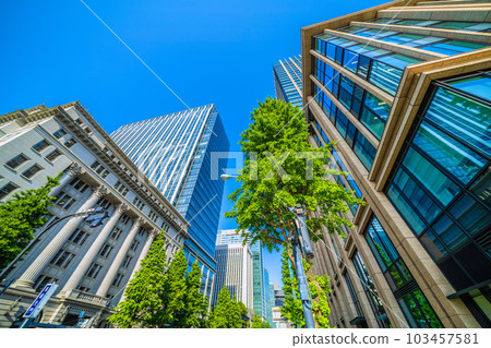 The cityscape of Tokyo, Japan, on an early midsummer day. Hibiya Station (Yurakucho Station/Nijubashi-mae Station) Babasakimon intersection with the entrance/exit = 17th 103457581