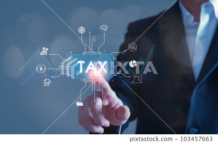 Touch screen hand scan Online personal income tax icon for tax payment. Government data analysis document. Touch screen hand scan Online personal income tax icon for tax payment. Government data analysis document. 103457663