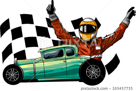vector illustration of hot rod with race flag 103457735