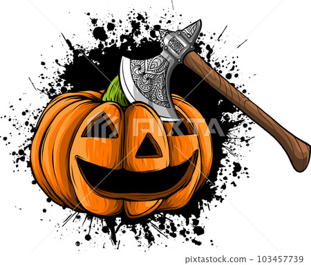 Illustration vector graphic of pumpkin with ax on white background 103457739
