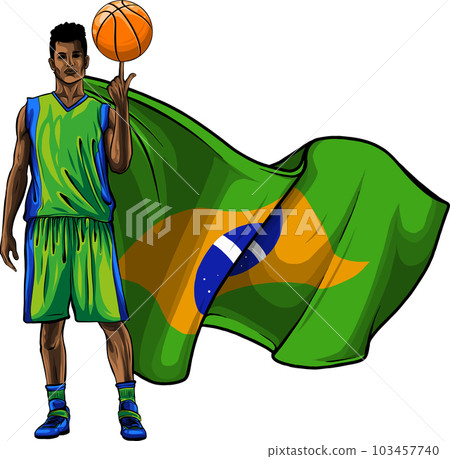 illustration of a Basketball Player on Brazilian Flag colors background 103457740