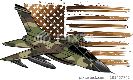 Military fighter jets with american flag. Vector illustration 103457741