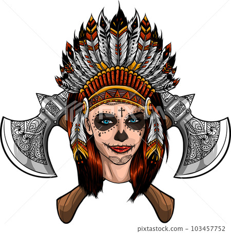 vector illustration of indian woman warrior with ax 103457752