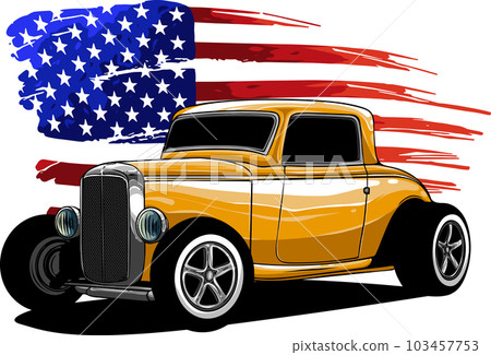 vector illustration of hot rod with american flag 103457753