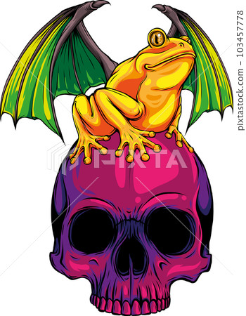 vector illustration skull with frog on white background. digital hand draw vector illustration skull with frog on white background. digital hand draw 103457778