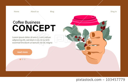 Barista web banner or landing page. Bartender making a cup of hot coffee. Coffeehouse worker making energetic tasty beverage with milk. Flat vector illustration Barista web banner or landing page. Bartender making a cup of hot coffee. Coffeehouse worker making energetic tasty beverage with milk. Flat vector illustration 103457779