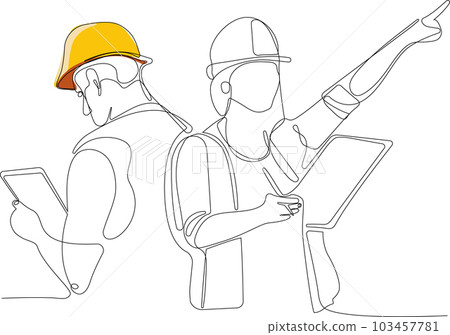 construction manager and engineer working on building site. Vector illustration construction manager and engineer working on building site. Vector illustration 103457781