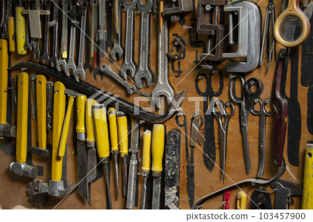 Work board with locksmith tools Work board with locksmith tools 103457900
