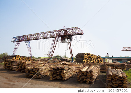 Woodworking factory. Industrial wood processing Woodworking factory. Industrial wood processing 103457901