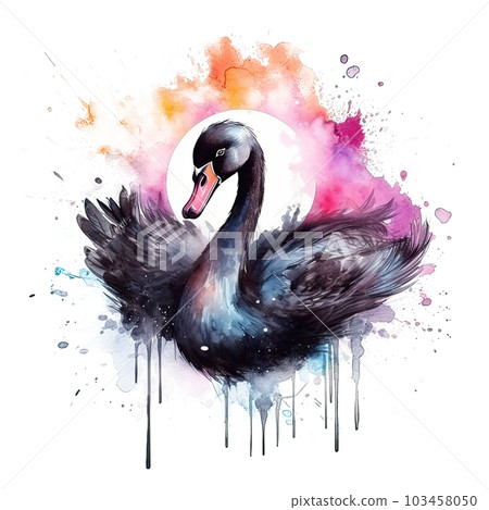 Watercolor black swan. Illustration AI Generative 103458050