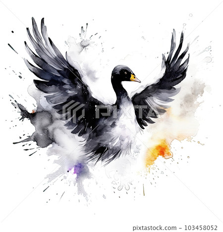 Watercolor black swan. Illustration AI Generative 103458052