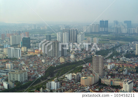 Aerial view of Hanoi Downtown Skyline, Vietnam. Financial district and business centers in smart urban city in Asia. Skyscraper and high-rise buildings. 103458211