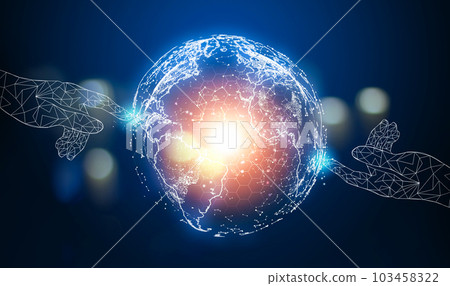 Hands touching Global communication network concept. Environmental technology. 103458322