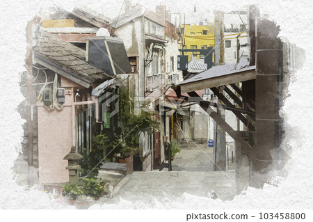 Watercolor painting style Nagasaki Tojin residence ruins Path from Tojindo to Tengodo Nagasaki city, Nagasaki prefecture Watercolor painting style Nagasaki Tojin residence ruins Path from Tojindo to Tengodo Nagasaki city, Nagasaki prefecture 103458800