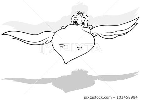 Drawing of a Flying Parrot with a Big Beak Drawing of a Flying Parrot with a Big Beak 103458984
