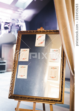 Interior of a restaurant prepared for wedding ceremony Interior of a restaurant prepared for wedding ceremony 103459263